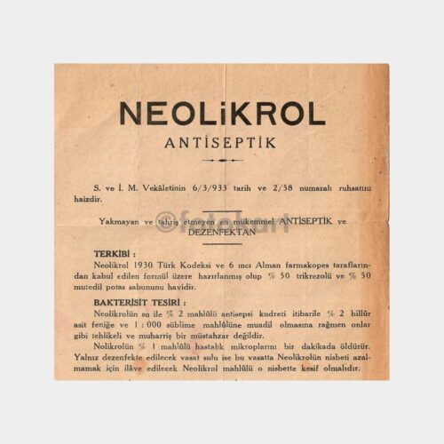 1933 Antiseptik İlaç Broşürü