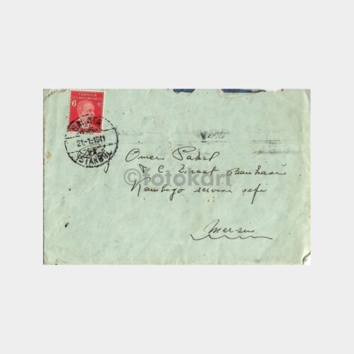 1941 Ata Pullu Mersin Ziraat Bankası Adres Zarf