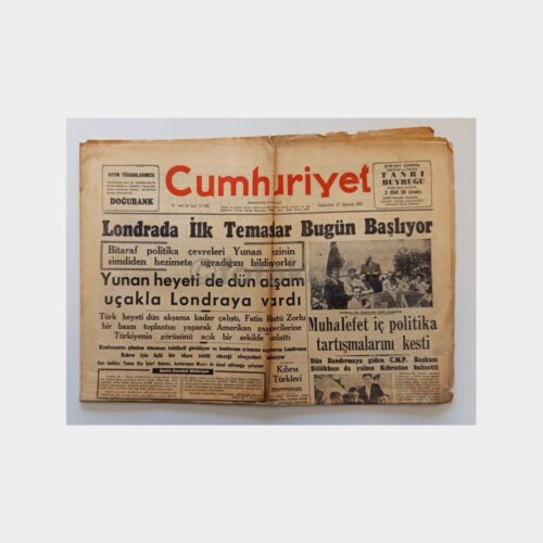 Cumhuriyet Gazetesi, Londra Türk-Yunan Görüşmeleri 27 Ağustos 1955