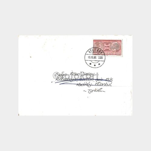 1980 Danimarka Pullu Damgalı Zarf