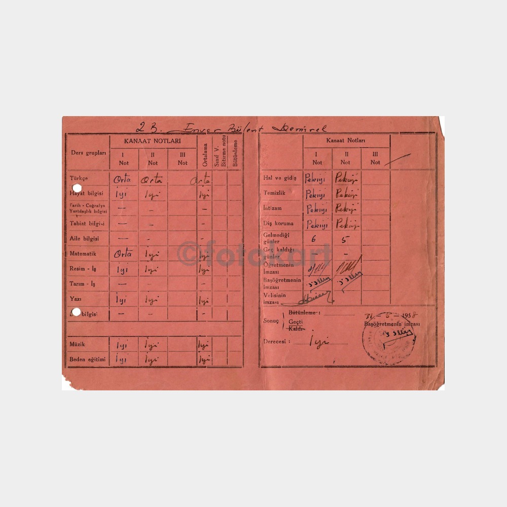 1957 Elazığ Okul Karnesi - Görsel 2