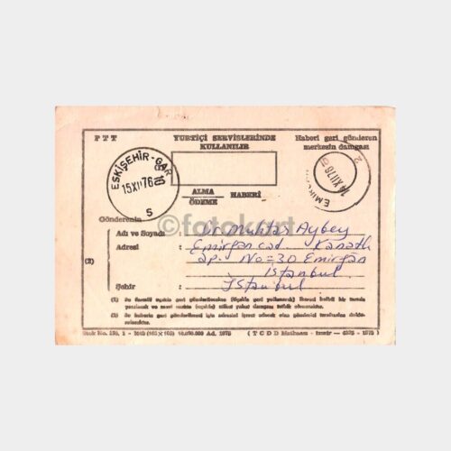1976 Eskişehir Gar Damgalı Posta Alındısı