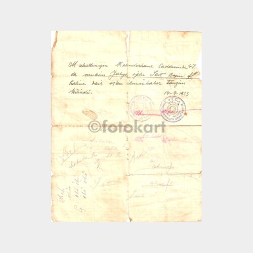1933 Eyüp Sultan Mahallesi Birinci Noteri Damgalı Belge