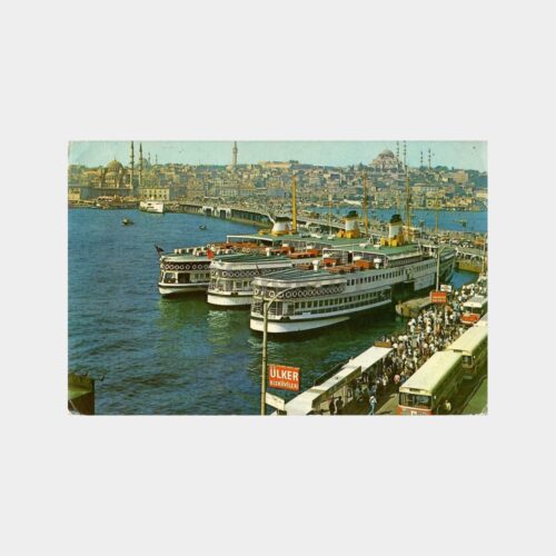 Galata Köprüsü ve 3 Vapur Görünüş Kartpostal