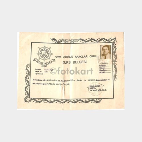 1961 Hava Motorlu Araçlar Okulu Kurs Belgesi