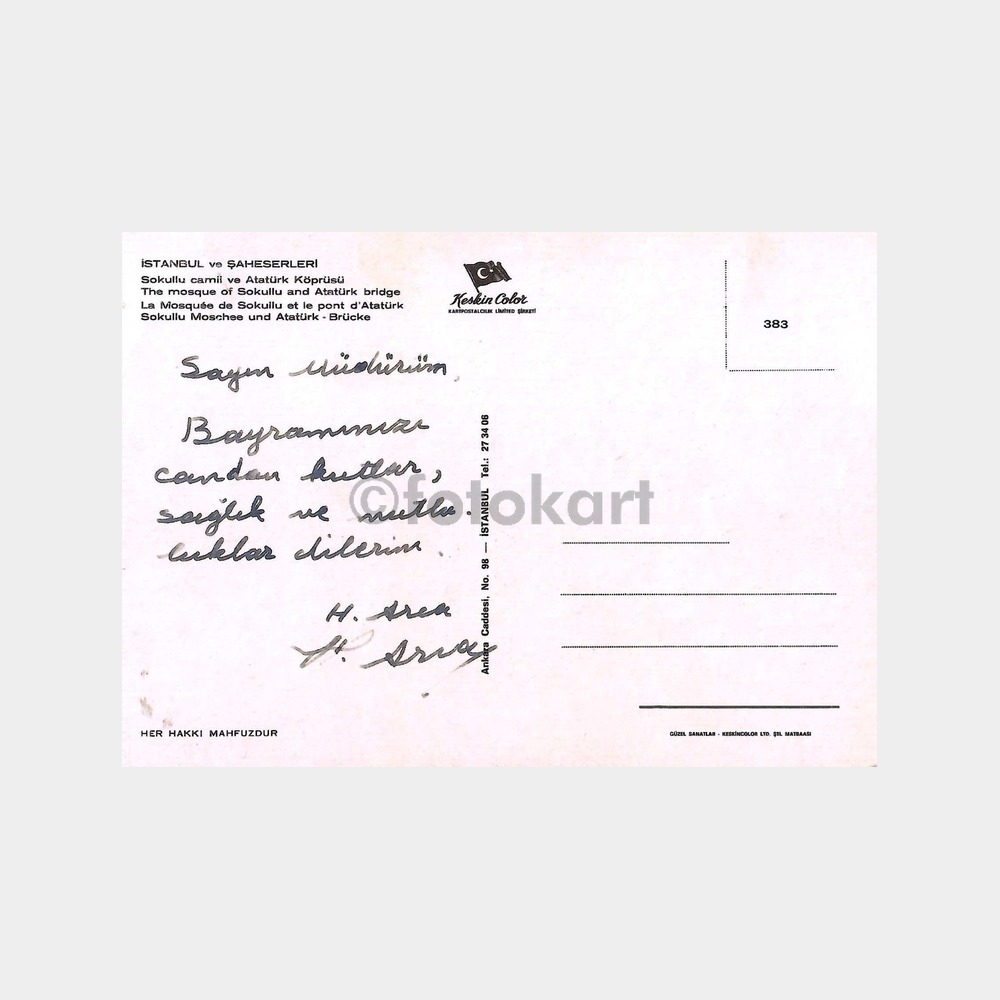 İstanbul Atatürk Köprüsü ve Sokullu Camii Kartpostal - Görsel 2