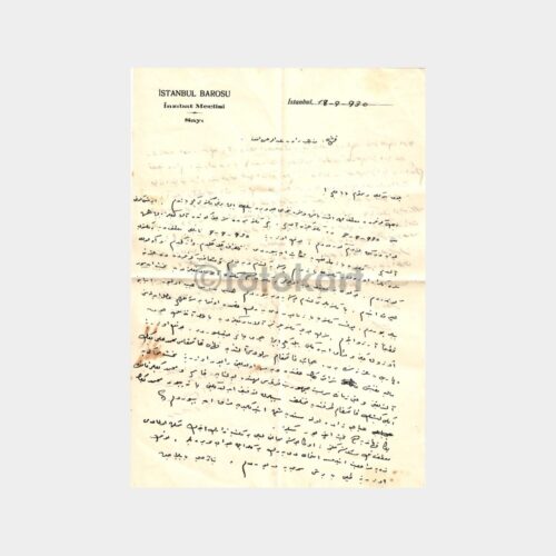 1930 İstanbul Barosu Antetli Kağıda Mektup