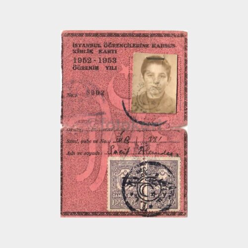 1952 İstanbul Nişantaşı Öğrenci Kimlik Kartı