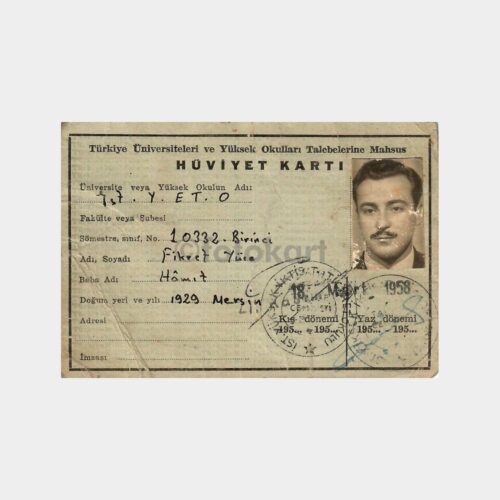 1958 İstanbul Yüksek İktisat Öğrenci Hüviyet Kartı