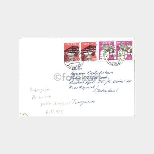 1978 İsviçre Bahnpost Ambulant Damgalı Zarf