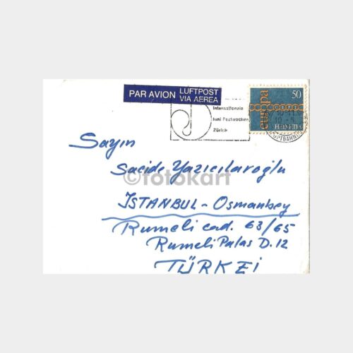 1972 İsviçre Europa CEPT Damgalı Zarf