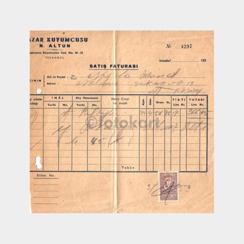 1959 Kapalıçarşı Kuyumcu Faturası