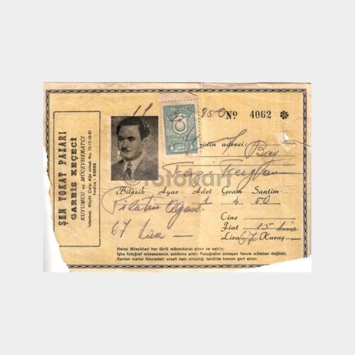 1950 Kapalıçarşı Tokat Pazarı Kuyumcu Makbuzu