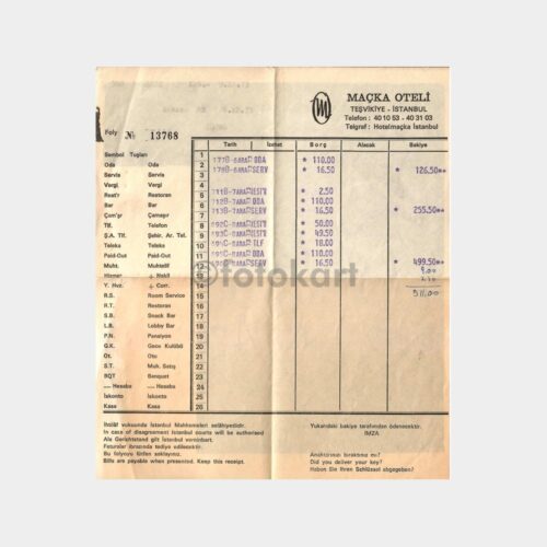 1973 Maçka Oteli Faturası