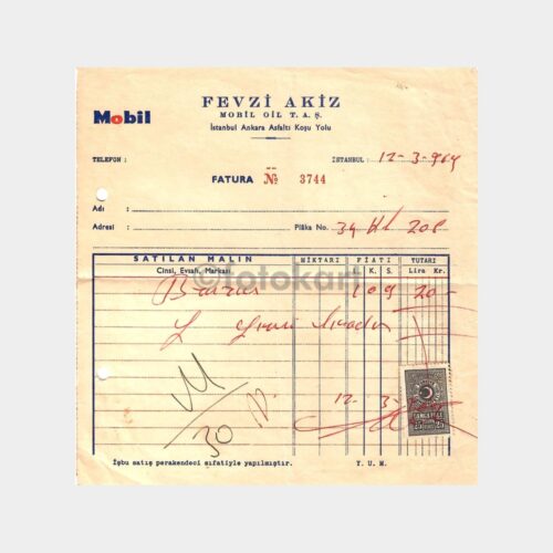 1964 Mobil Koşuyolu - Benzin Faturası