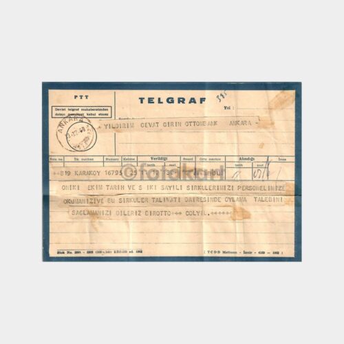 1961 Osmanlı Bankası PTT İstanbul Yıldırım Telgraf