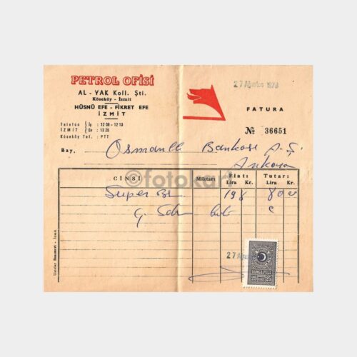 1973 Petrol Ofisi Köseköy İzmit Faturası