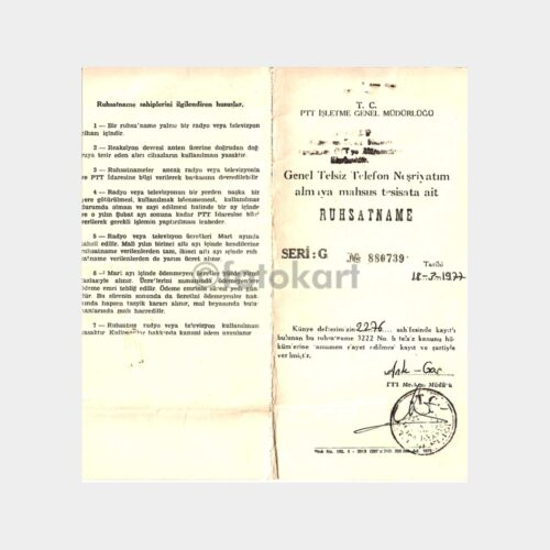 1977 PTT Ankara-Gar Damgalı Radyo Ruhsatnamesi