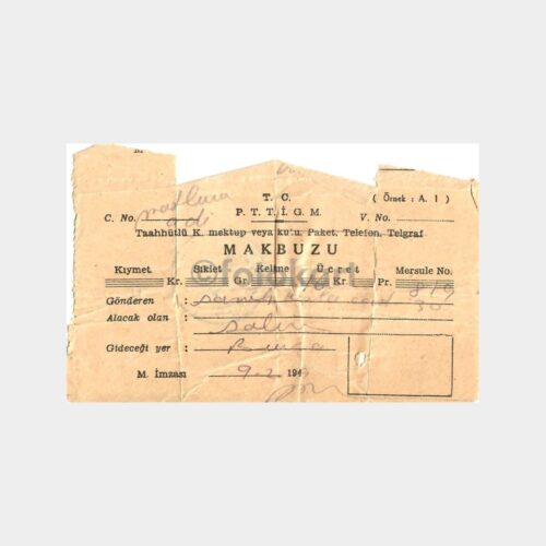 1949 Taahhütlü Mektup Makbuz