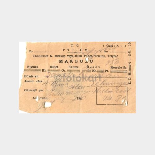 1948 Taahhütlü Mektup Makbuz