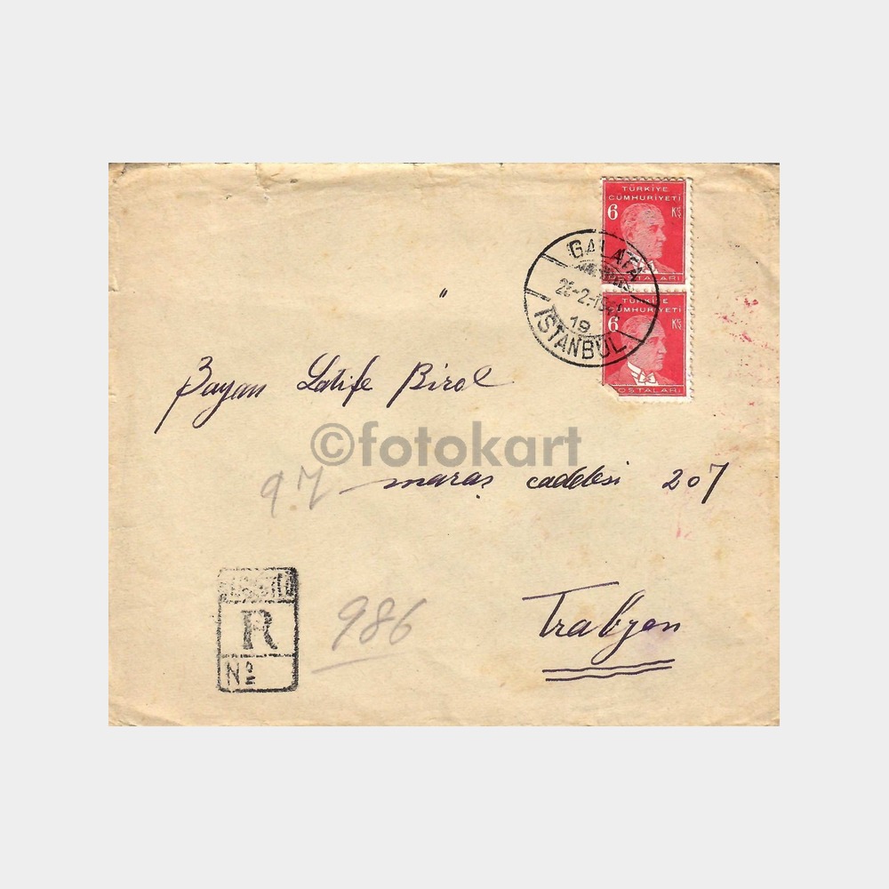 1941 Trabzon Maraş Cad. Varışlı Adresli Zarf