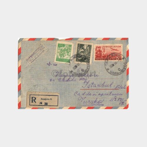 1949 Yugoslavya Saraybosna Damgalı Uçak Zarf