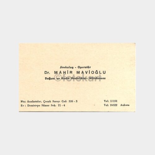 Ankara Dr. Mahir Mavioğlu Kartvizit