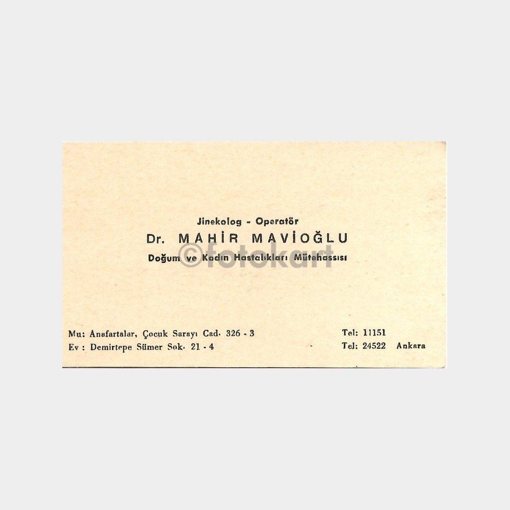 Ankara Dr. Mahir Mavioğlu Kartvizit