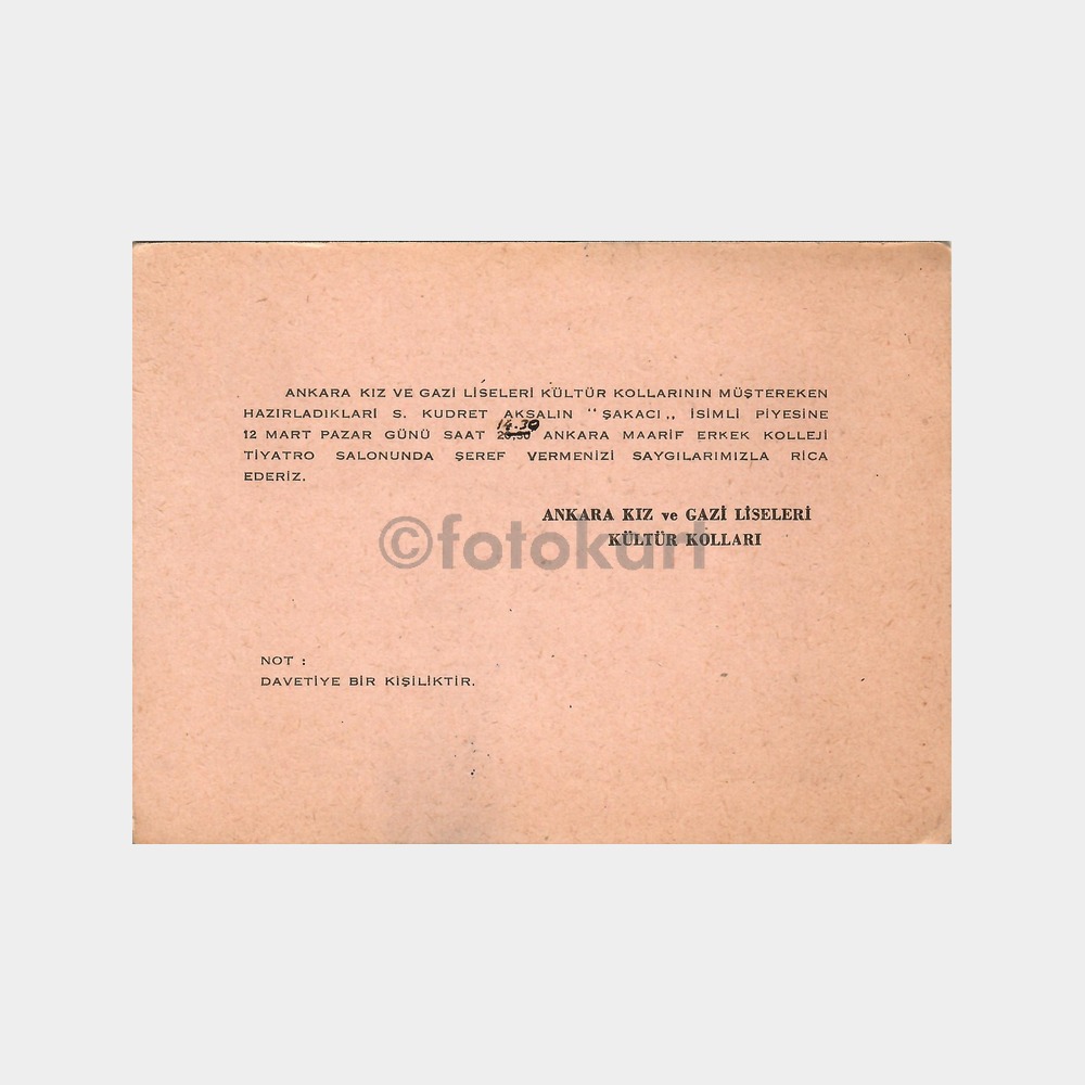 1961 Ankara Kız Lisesi ve Gazi Lisesi Davetiyesi - Görsel 2