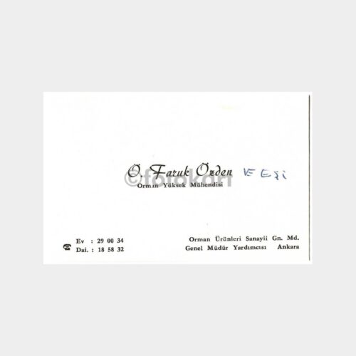 Ankara Orman Mühendisi Ö. Faruk Özden Kartvizit