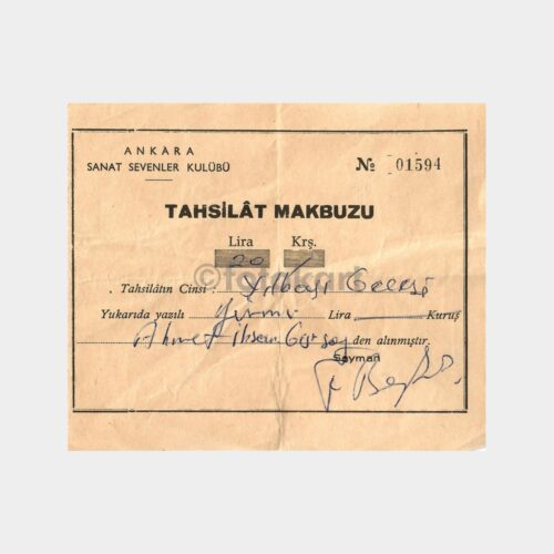 1959 Ankara Sanat Sevenler Kulübü Makbuzu
