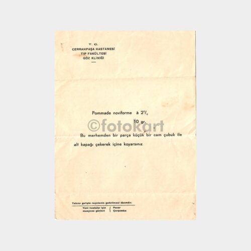 1960 Cerrahpaşa Göz Kliniği Reçetesi