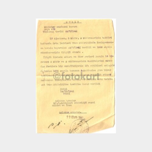 1940-1941 Eskişehir Lisesi 5 Adet Belge