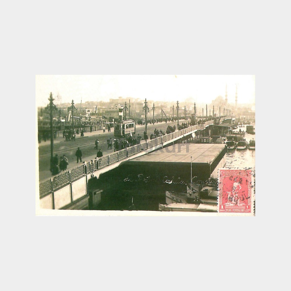 İstanbul Galata Köprüsü-Tramvay Reprodüksiyon Kartpostal