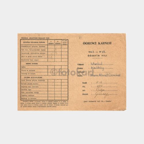 1967 Kadıköy İlhami Ahmet Örnekal Okul Karnesi