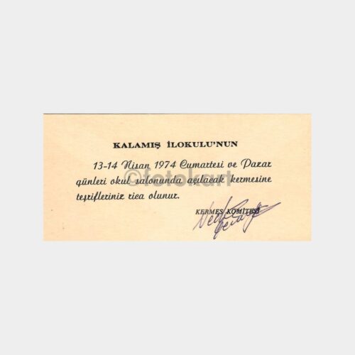 1974 Kalamış İlkokulu Davetiyesi