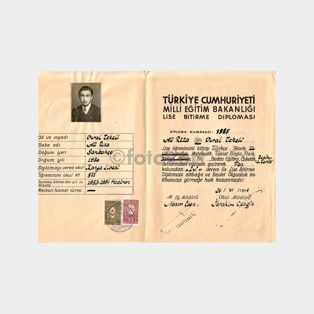 1954 Konya Lisesi Diploması