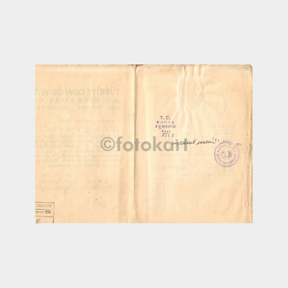 1954 Konya Lisesi Diploması - Görsel 2