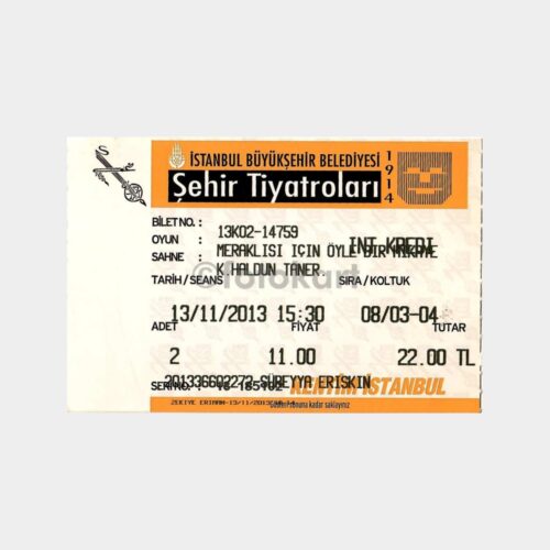 2013 Şehir Tiyatroları -Kullanılmış- Bilet