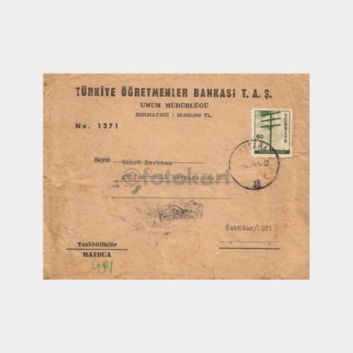 1964 Türkiye Öğretmenler Bankası Damgalı Zarf