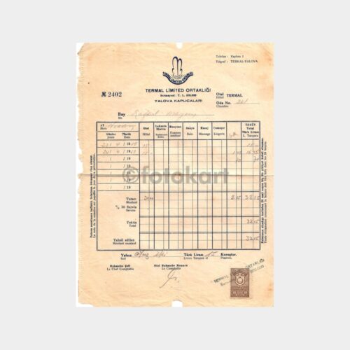 1950 Yalova Termal Kaplıca Faturası