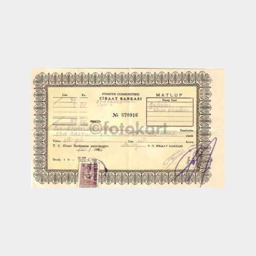 1961 Ziraat Bankası Ankara Merkez Şb. Makbuzu