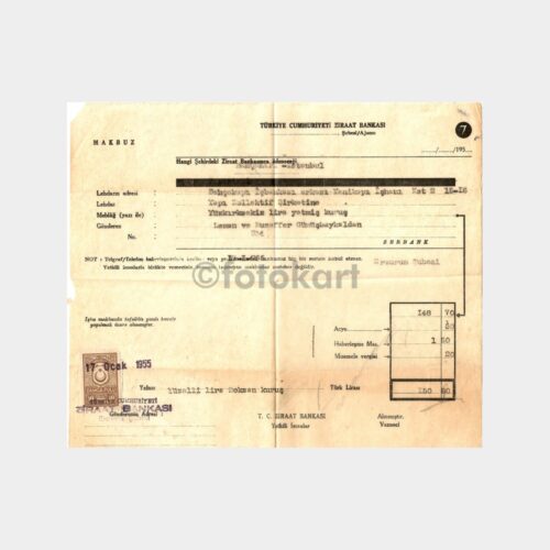 1955 Ziraat Bankası Makbuzu