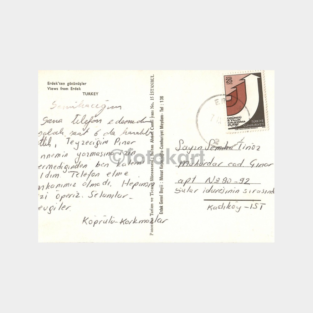 1974 Erdek 4 Görünüş Kartpostal - Görsel 2