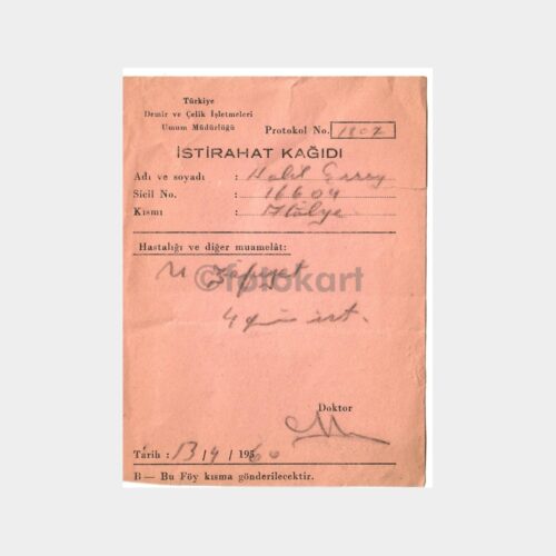 1960 Karabük Demir Çelik İstirahat Kağıdı