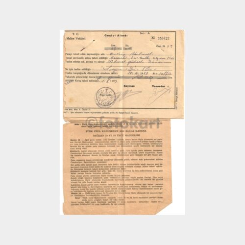 1959 Mahkeme Para Cezası Ödeme Tebliği ve Makbuz