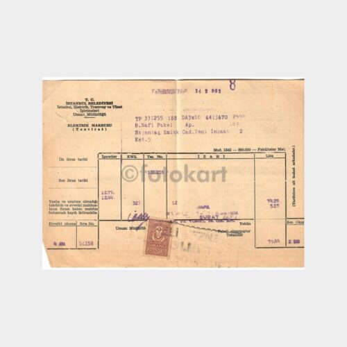 1962 Nişantaşı İETT Elektrik Makbuzu